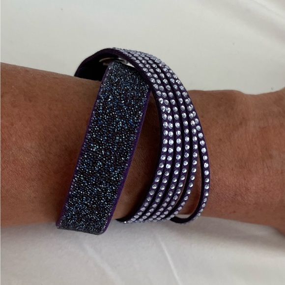 Swarovski Slake Purple Alcantara Crystal Studded Duo Wrap Bracelet - Picture 2 of 5